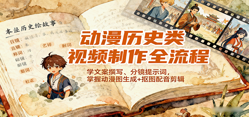 图片[1]-动漫历史类视频制作全流程，学文案撰写、分镜提示词，掌握动漫图生成+抠图配音剪辑 - 创享网-创享网