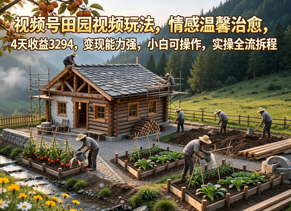 视频号田园视频玩法，情感温馨治愈，4天收益3294，变现能力强，小白可操作，实操全流程拆解-创享网