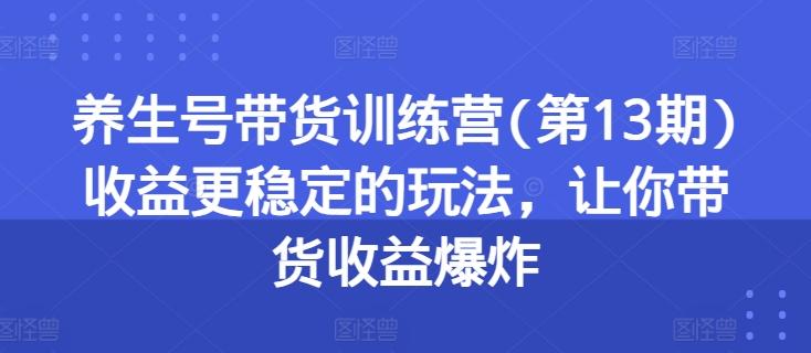 养生号带货训练营(第13期)收益更稳定的玩法，让你带货收益爆炸 - 创享网-创享网