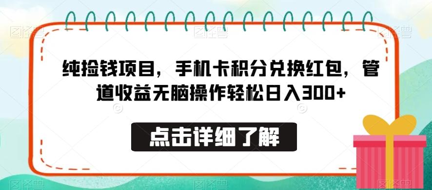 纯捡钱项目，手机卡积分兑换红包，管道收益无脑操作轻松日入300+ - 创享网-创享网