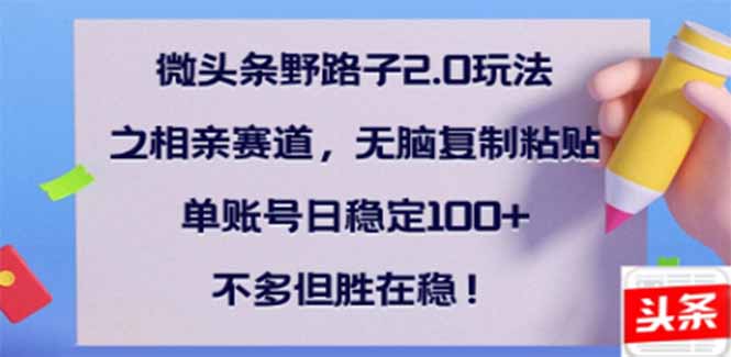 微头条野路子2.0玩法之相亲赛道，无脑搬砖复制粘贴，单账号日稳定300+... - 创享网-创享网