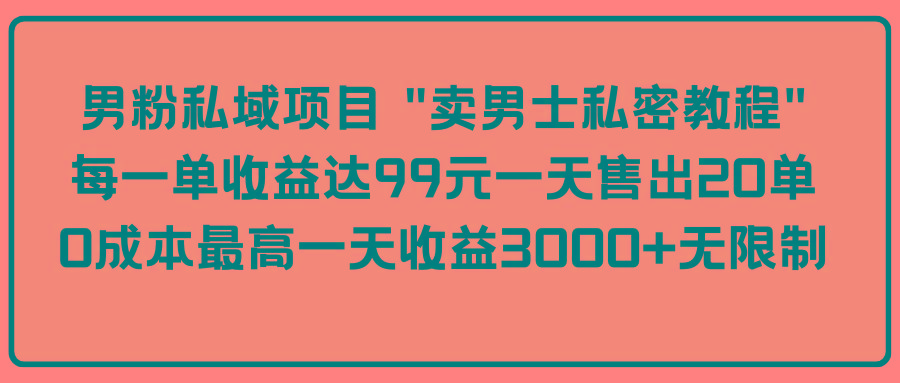 (9730期)男粉私域项目 "卖男士私密教程" 每一单收益达99元一天售出20单 - 创享网-创享网