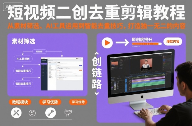 短视频二创去重剪辑教程，从素材筛选、AI工具运用到智能去重技巧，打造独一无二的内容-创享网
