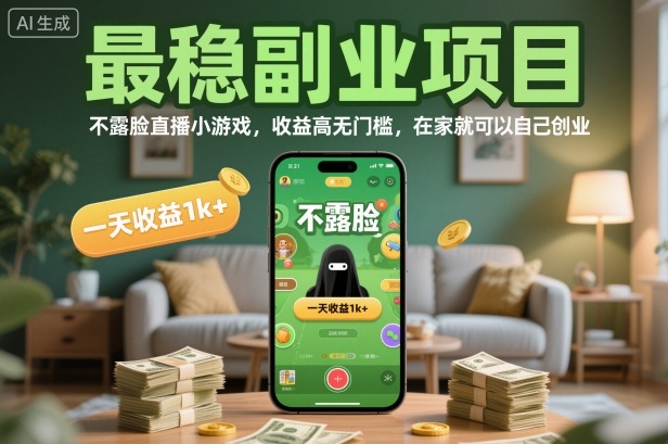 最稳副业项目,不露脸直播小游戏,收益高无门槛,一天收益1k+,在家就可以自己创业【揭秘】-创享网