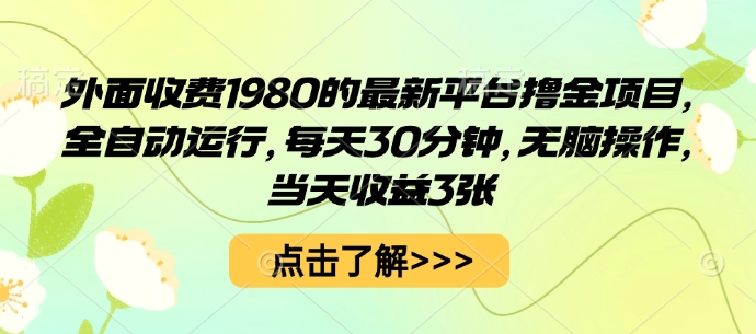 外面收费1980的最新平台撸金项目，全自动运行，每天30分钟，无脑操作，当天收益3张【揭秘】 - 创享网-创享网