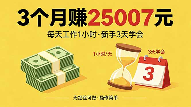 3个月赚钱25007元，每天工作1个小时，新手3天全部学会！-创享网