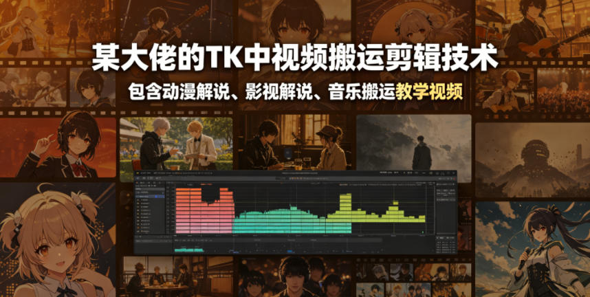 某大佬的TK中视频搬运剪辑技术，包含动漫解说、影视解说、音乐搬运教学视频-创享网