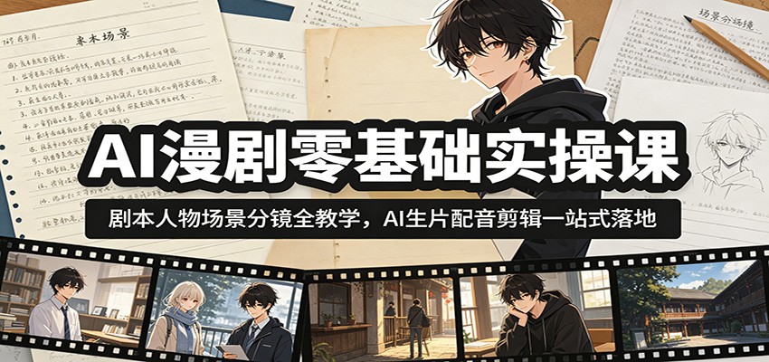 AI漫剧零基础实操课：剧本人物场景分镜全教学，AI生片配音剪辑一站式落地-创享网