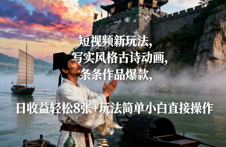 短视频新玩法，写实风格古诗动画，条条作品爆款，日收益轻松8张+玩法简单小白直接操作 - 创享网-创享网