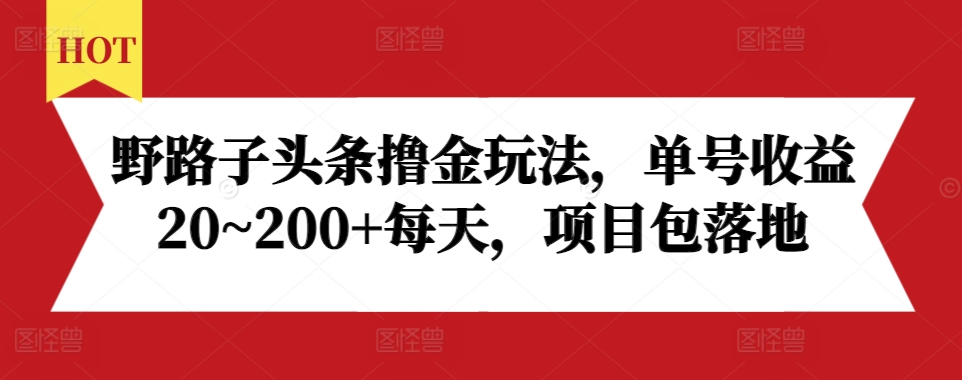 野路子头条撸金玩法，单号收益20~200+每天，项目包落地 - 创享网-创享网