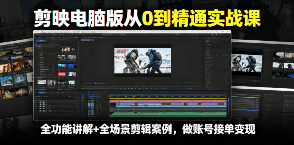 剪映电脑版从0到精通实战课，全功能讲解+全场景剪辑案例，做账号接单变现-创享网