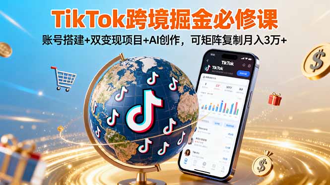 TikTo跨境掘金必修课，账号搭建+双变现项目+AI创作，可矩阵复制月入3万+ - 创享网-创享网