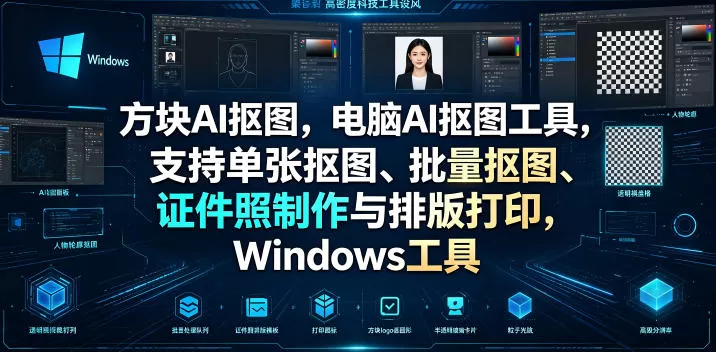 方块AI抠图，电脑AI抠图工具，支持单张抠图、批量抠图、证件照制作与排版打印，Windows工具-创享网