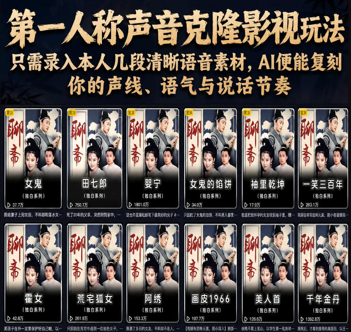 第一人称声音克隆影视玩法，只需录入本人几段清晰语音素材，AI便能复刻你的声线、语气与说话节奏-创享网