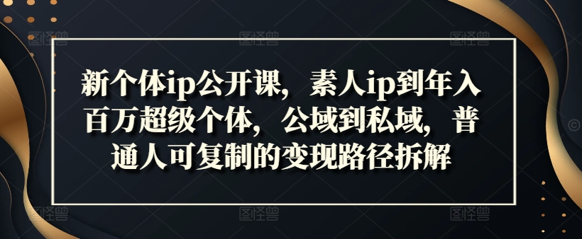 新个体ip公开课，素人ip到年入百万超级个体，公域到私域，普通人可复制的变现路径拆解 - 创享网-创享网