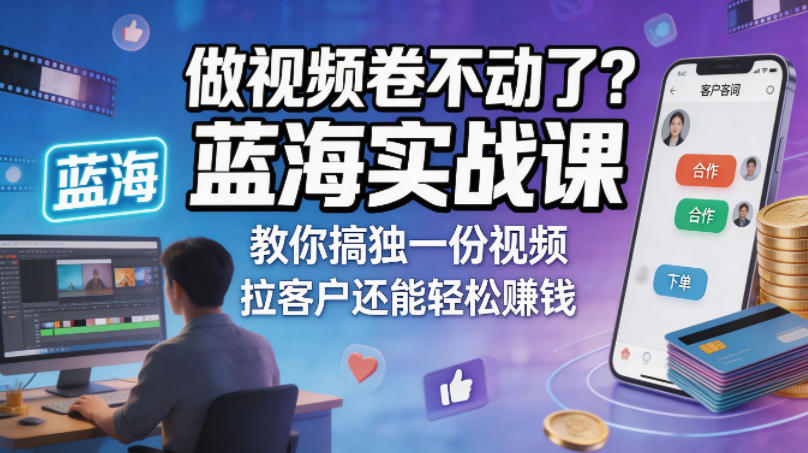做视频卷不动了？蓝海实战课教你搞独一份视频，拉客户还能轻松賺钱！【原创双语字幕】-创享网