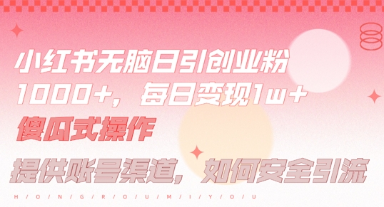 小红书无脑每日引流创业粉500+，小白每天只花半小时，躺赚长尾收益【揭秘】 - 创享网-创享网