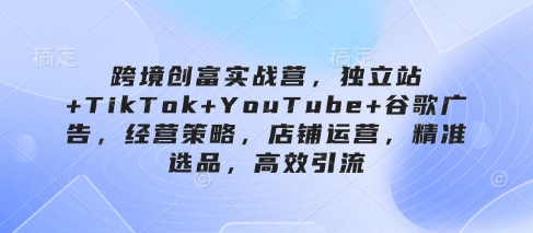 跨境创富实战营，独立站+TikTok+YouTube+谷歌广告，经营策略，店铺运营，精准选品，高效引流 - 创享网-创享网