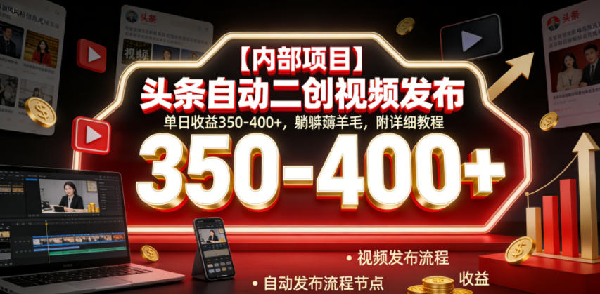 【内部项目】头条自动二创视频发布，单日收益350-400+，躺賺薅羊毛，附详细教程【揭秘】-创享网