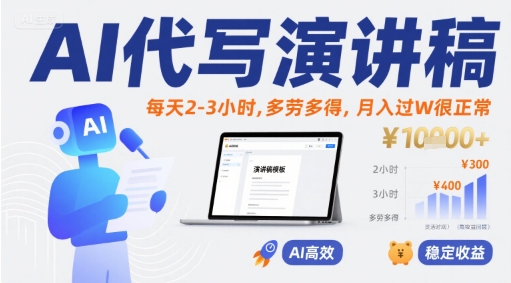 AI代写演讲稿，每天2-3小时，多劳多得，月入过W很正常 - 创享网-创享网