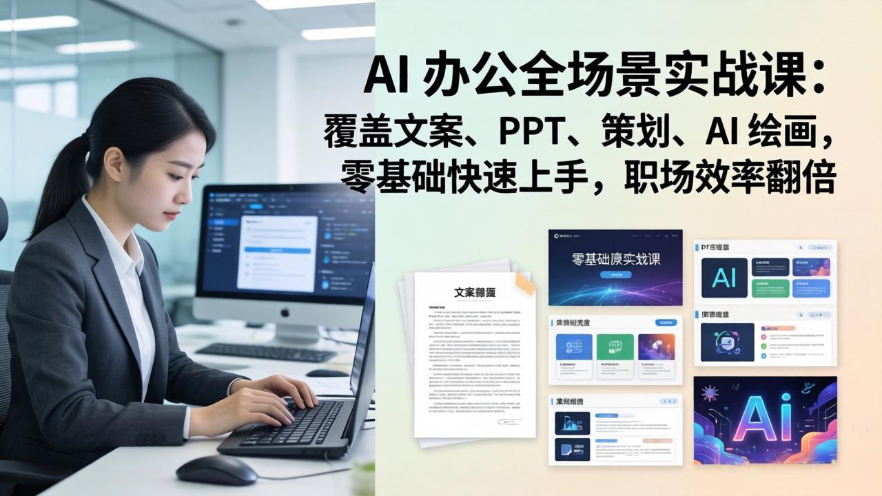 AI 办公全场景实战课：覆盖文案、PPT、策划、AI 绘画，零基础快速上手，职场效率翻倍 - 创享网-创享网