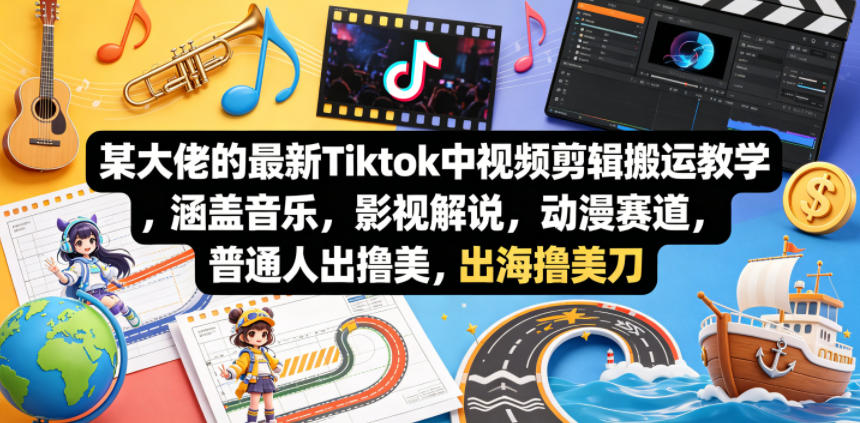某大佬的最新Tiktok中视频剪辑搬运教学，涵盖音乐，影视解说，动漫赛道，普通人出海撸美刀-创享网