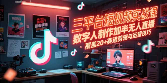 三平台短视频实战课，数字人制作加半无人直播，覆盖20+赛道剪辑与运营技巧 - 创享网-创享网