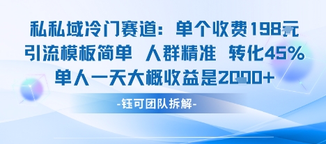 私域冷门赛道单个收费198米引流模板简单人群精准 45%的转化率单人一天大概收益多张 - 创享网-创享网