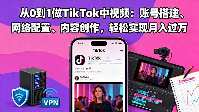 从0到1做TikTok中视频：账号搭建、网络配置、内容创作，轻松实现月入过万-创享网