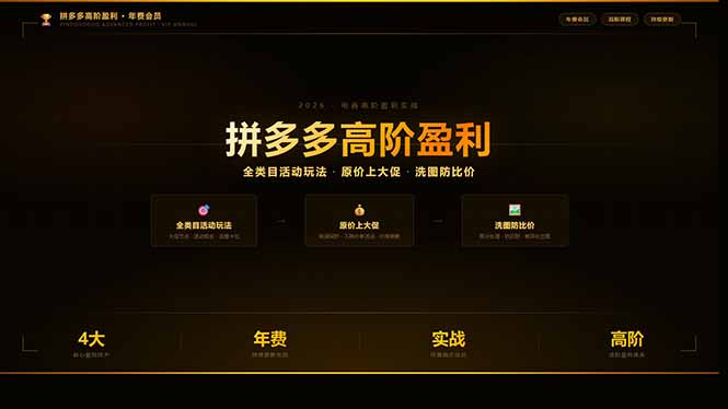 拼多多高阶盈利年费会员：全类目活动玩法、原价上大促、洗图防比价等核心盈利技术(更新26年3月-创享网
