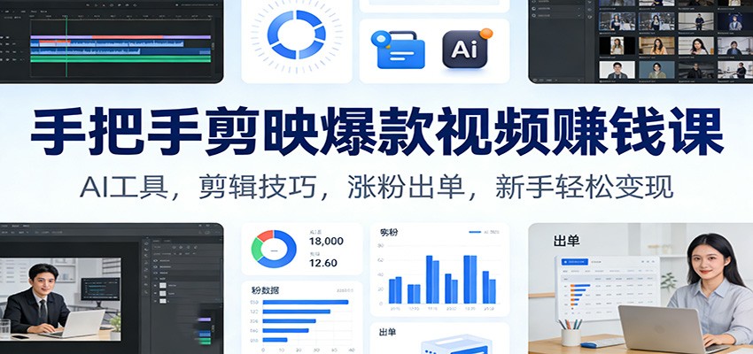 手把手剪映爆款视频赚钱课：AI工具，剪辑技巧，涨粉出单，新手轻松变现-创享网