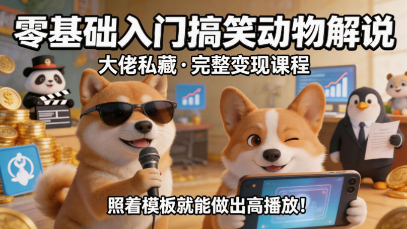 零基础入门搞笑动物解说，大佬私藏完整变现课程，照着模板就能做出高播放-创享网
