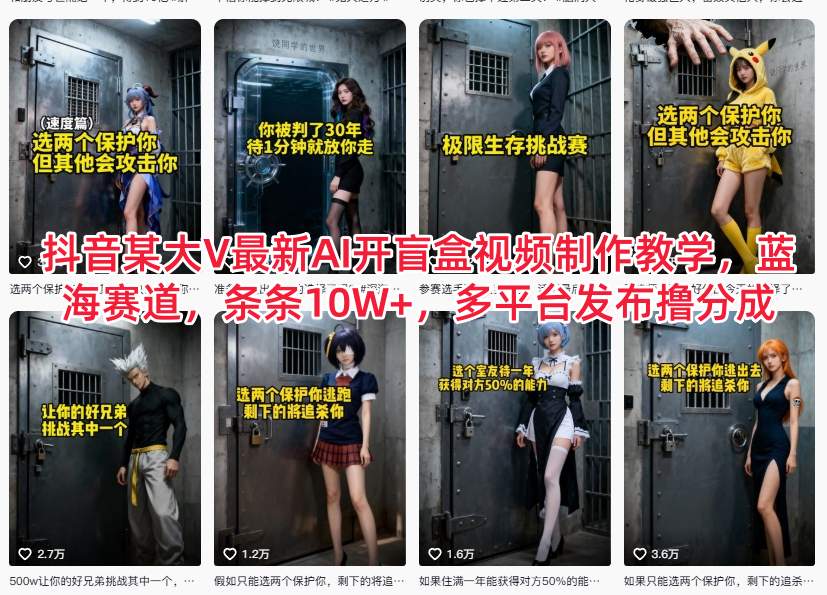 抖音某大V最新AI开盲盒视频制作教学,蓝海赛道,条条10W+,多平台发布撸分成-创享网