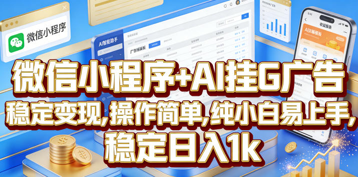 微信小程序+AI挂G广告，稳定变现，操作简单，纯小白易上手，稳定日入1k【揭秘】-创享网