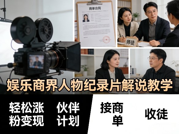 娱乐商界人物纪录片解说教学，轻松涨粉变现，伙伴计划，接商单，收徒等 - 创享网-创享网