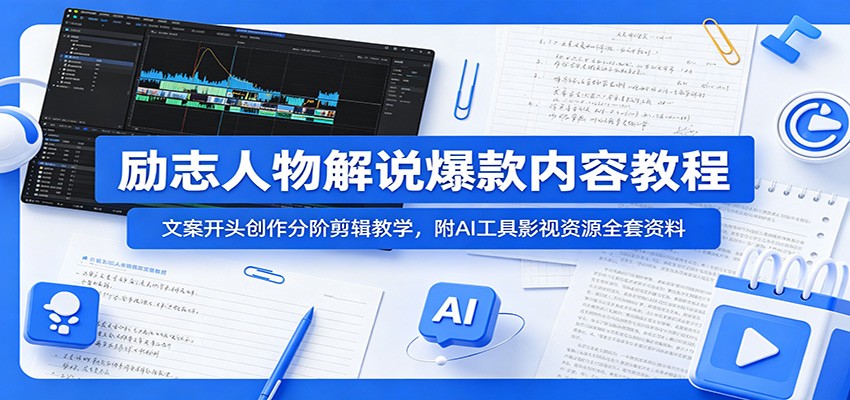 励志人物解说爆款内容教程：文案开头创作分阶剪辑教学，附AI 工具影视资源全套资料-创享网