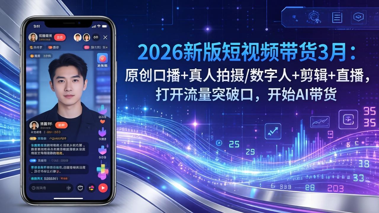 2026新版短视频带货3月:原创口播+真人拍摄/数字人+剪辑+直播,打开流量突破口,开始AI带货-创享网