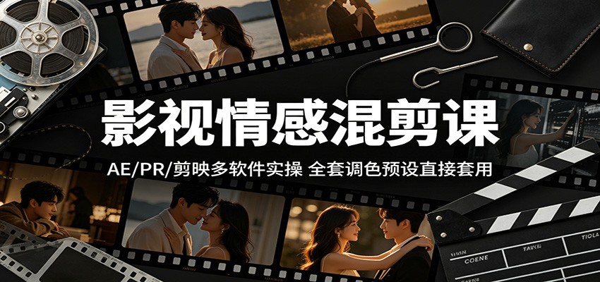 影视情感混剪课：AE/PR/剪映多软件实操，全套调色预设直接套用-创享网