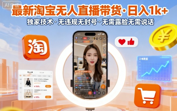 最新淘宝无人直播带货，日入1k+，独家技术，无违规无封号，无需露脸无需说话【揭秘】 - 创享网-创享网