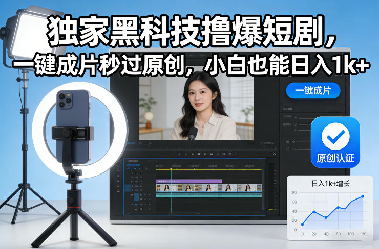 独家黑科技撸爆短剧，一键成片秒过原创，小白也能日入1k+【揭秘】-创享网