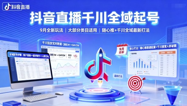 抖音直播千川全域起号，9月全新玩法，大部分类目适用，随心推以及千川全域最新打法 - 创享网-创享网