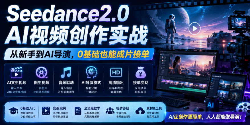 Seedance2.0 AI视频创作实战，从新手到AI导演，0基础也能成片接单变现 - 创享网-创享网