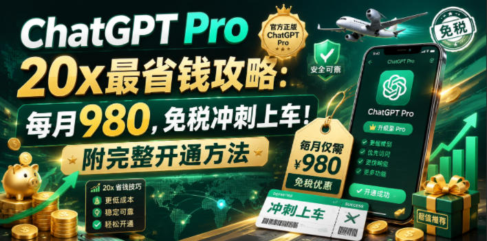 ChatGPT Pro 20x最省钱攻略：每月980，免税冲刺上车！附完整开通方法【文档】-创享网