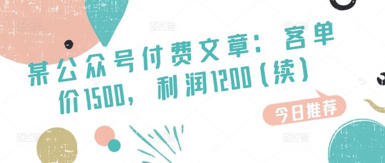 某公众号付费文章：客单价1500，利润1200(续)，市场几乎可以说是空白的 - 创享网-创享网