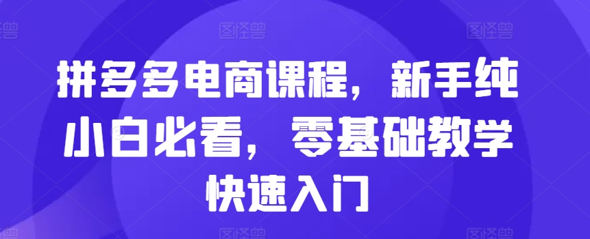 拼多多电商课程，新手纯小白必看，零基础教学快速入门 - 创享网-创享网
