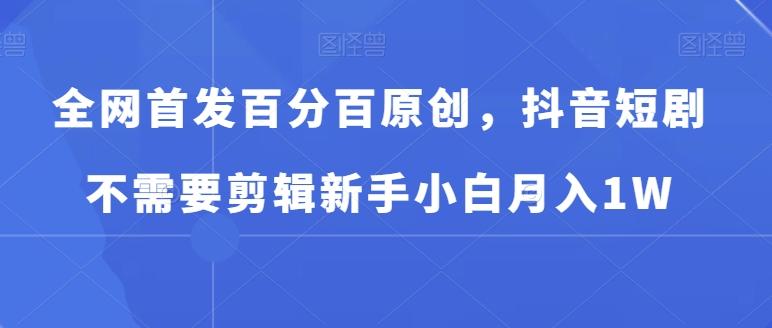 全网首发百分百原创，抖音短剧不需要剪辑新手小白月入1W - 创享网-创享网