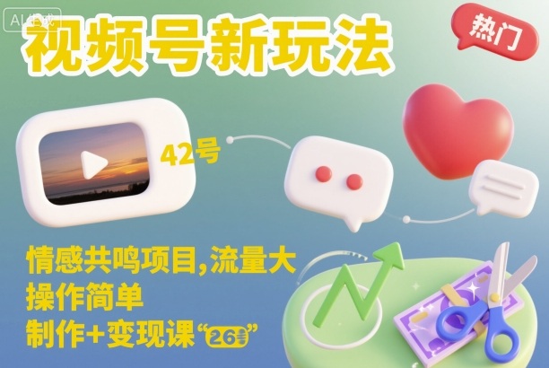 视频号新玩法,情感共鸣项目,流量大,操作简单,制作+变现课-创享网