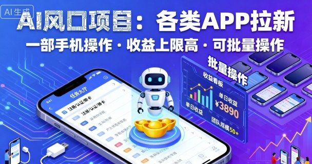 AI风口项目，各类APP拉新，一部手机就可以操作，收益上限高，可批量操作-创享网