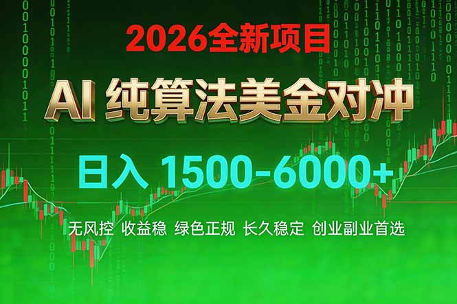 2026 全新美金对冲项目，不套平台赠金，不封号，纯算法对冲，日入 1500-6000+-创享网
