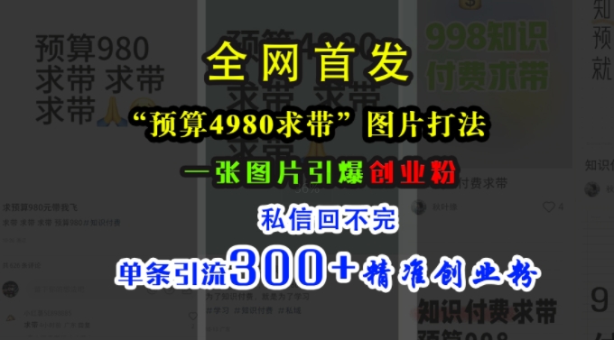 小红书“预算4980带我飞”图片打法，一张图片引爆创业粉，私信回不完，单条引流300+精准创业粉 - 创享网-创享网